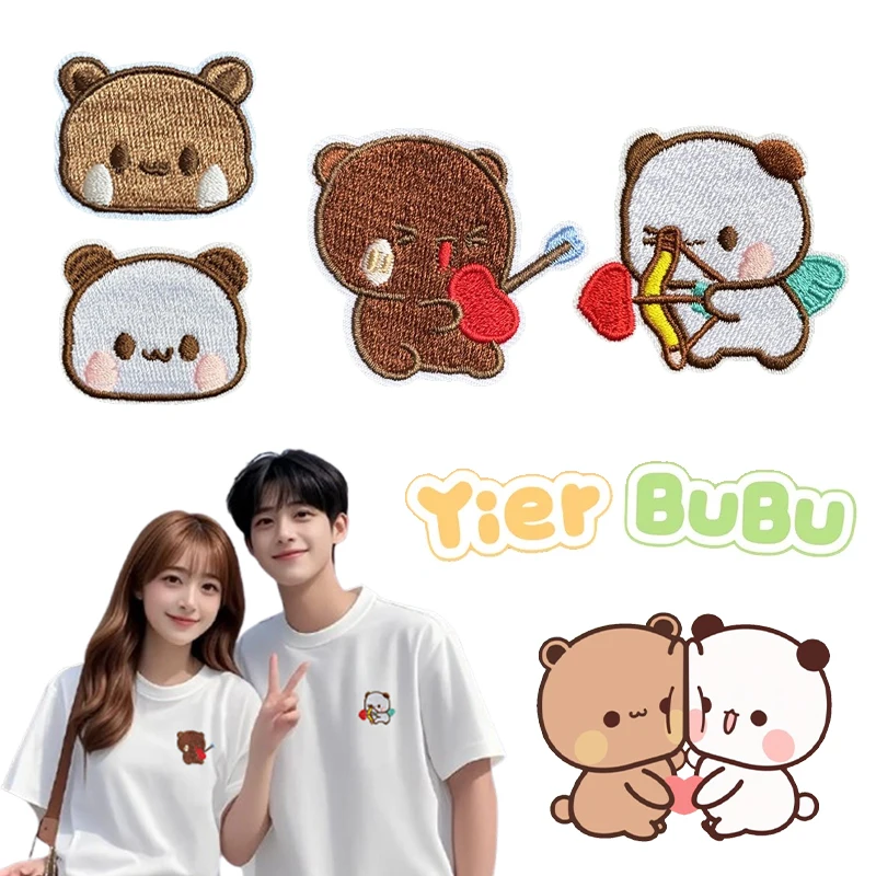 Bubu Yier زوجين أنيمي بقع للملابس لطيف ذاتية اللصق التصحيح الحديد على التطريز DIY بها بنفسك بقع على الملابس زين الأقمشة