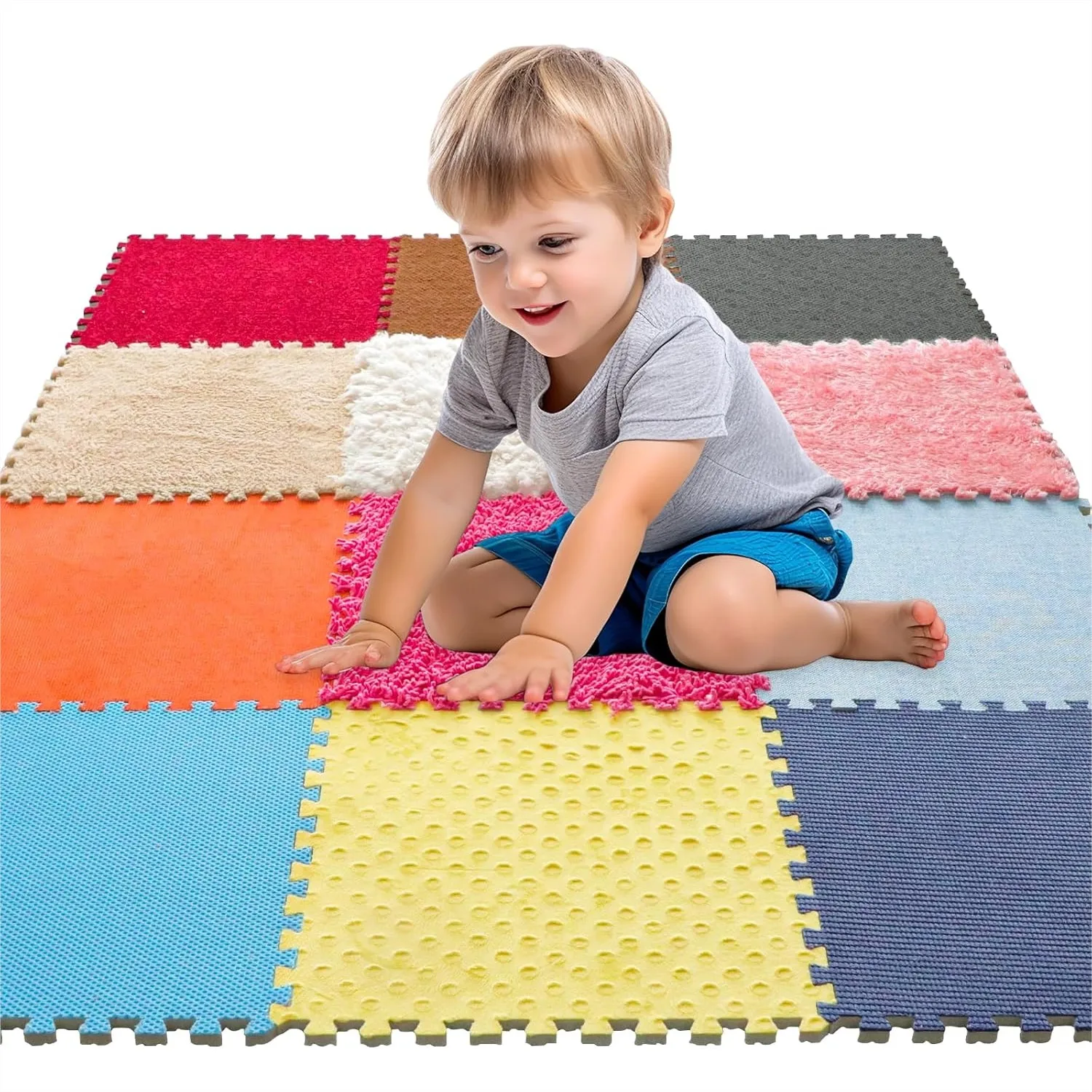 

12 Sensory Floor Tiles - Interlocking Textured Mats for Tactile Play, Kids Baby Toddler Activity