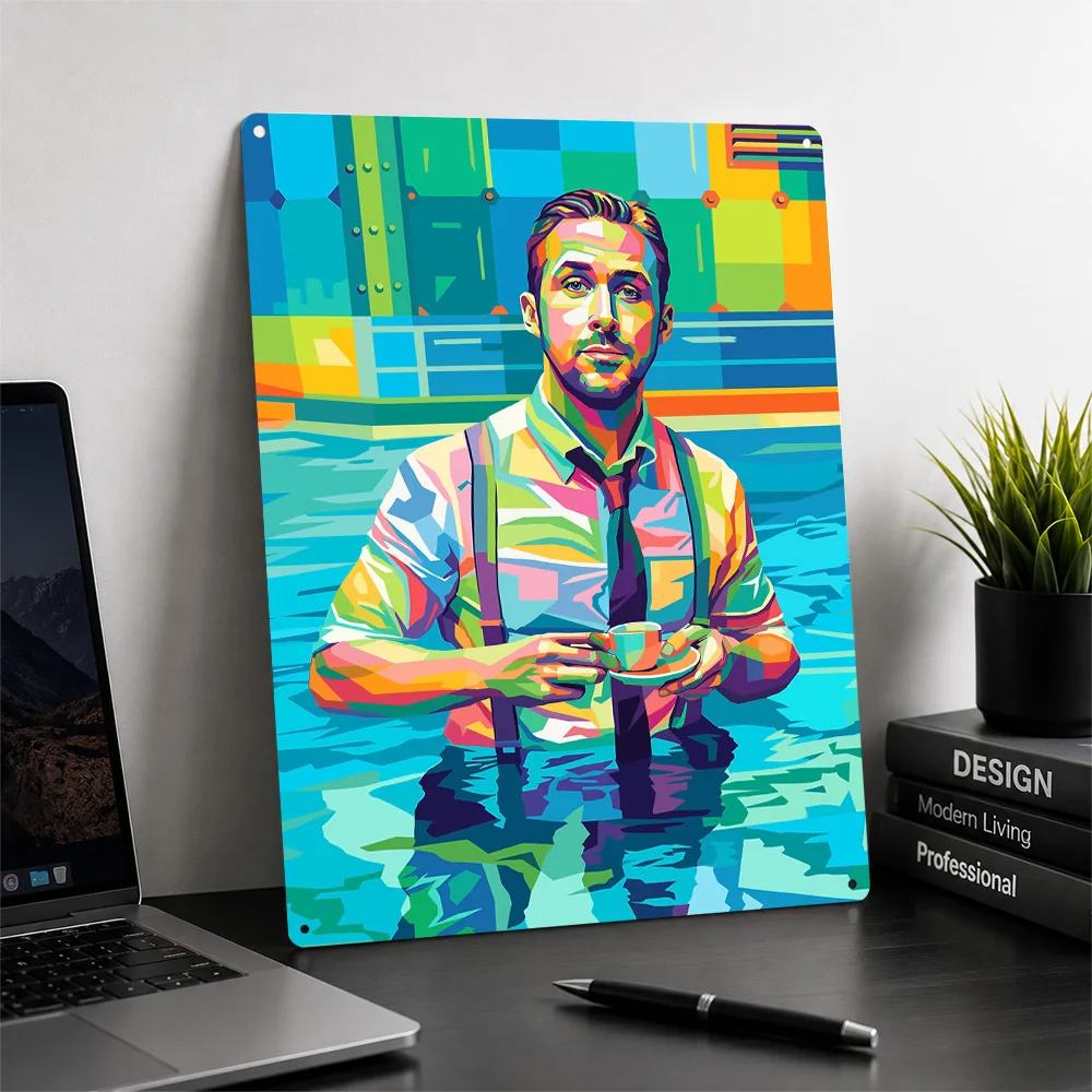Ryan Gosling in a Colorful Pop Art Style 3D Texture Printed Poster Custom Vintage Metal Tin Plate Sign for Wall Art Wand Deko