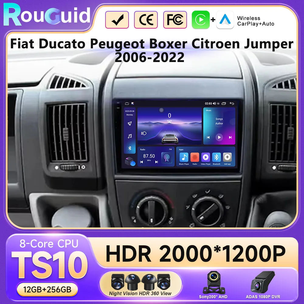 

Android 16 For Fiat Ducato Peugeot Boxer Citroen Jumper 2 2006-2022 Car QLED Android Radio Multimedia Stereo Player GPS CarPlay