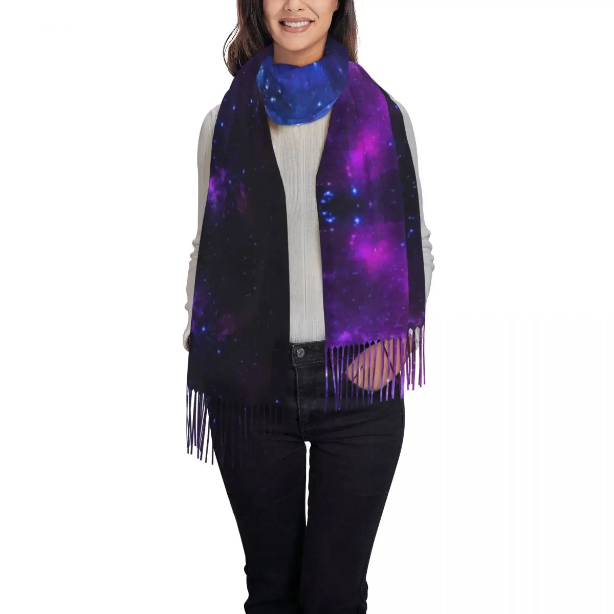 Universe Galaxy Star Space Scarf Wrap for Women Long Winter Warm Tassel Shawl Unisex Scarves