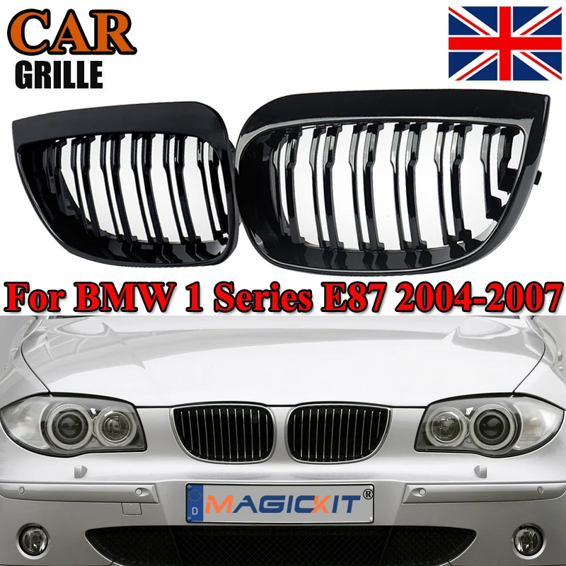 MagicKit Gloss Black Pair Front Grill for BMW 1-Series E87 5-door 2004-2007 Pre-facelift Car Car Accessories Tools ABS