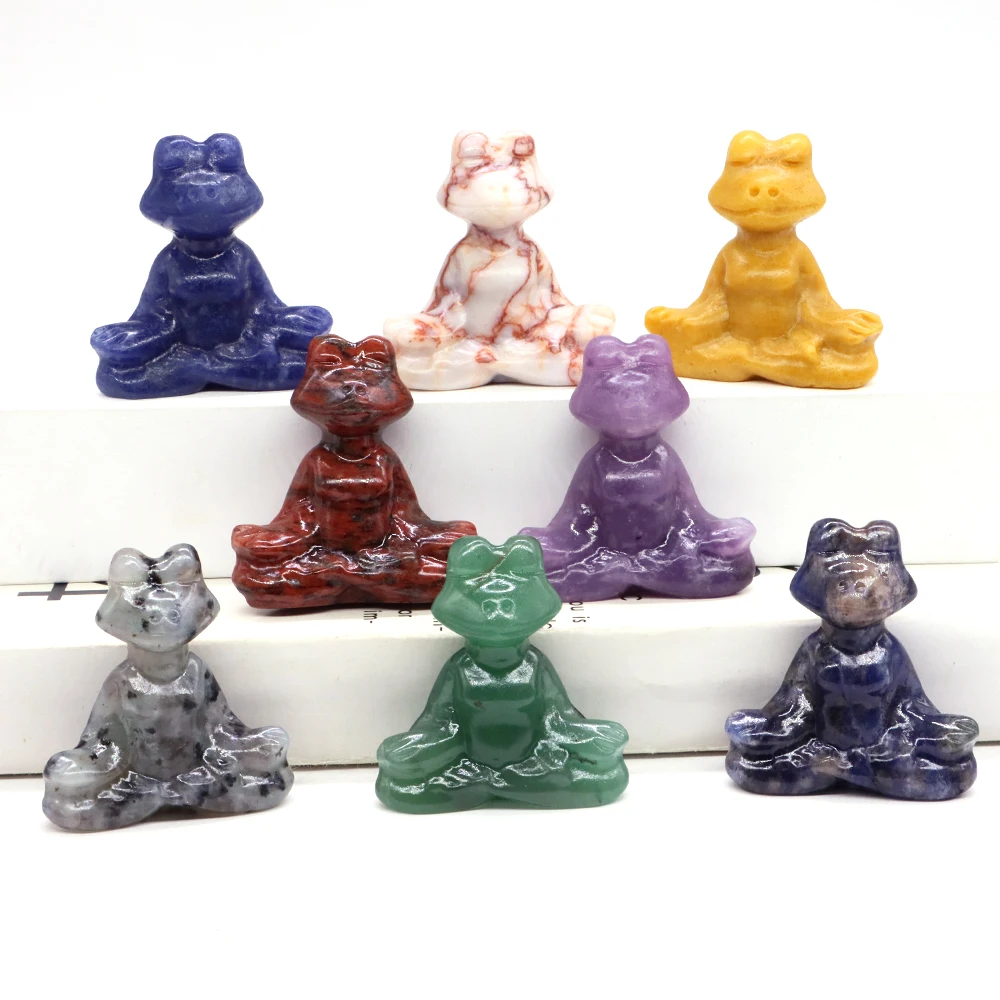 

Natural Stone Yoga Frog Figurines Desktop Ornaments Healing Crystal Sitting Zen Animals Sculpture Art Crafts for Home Decoration