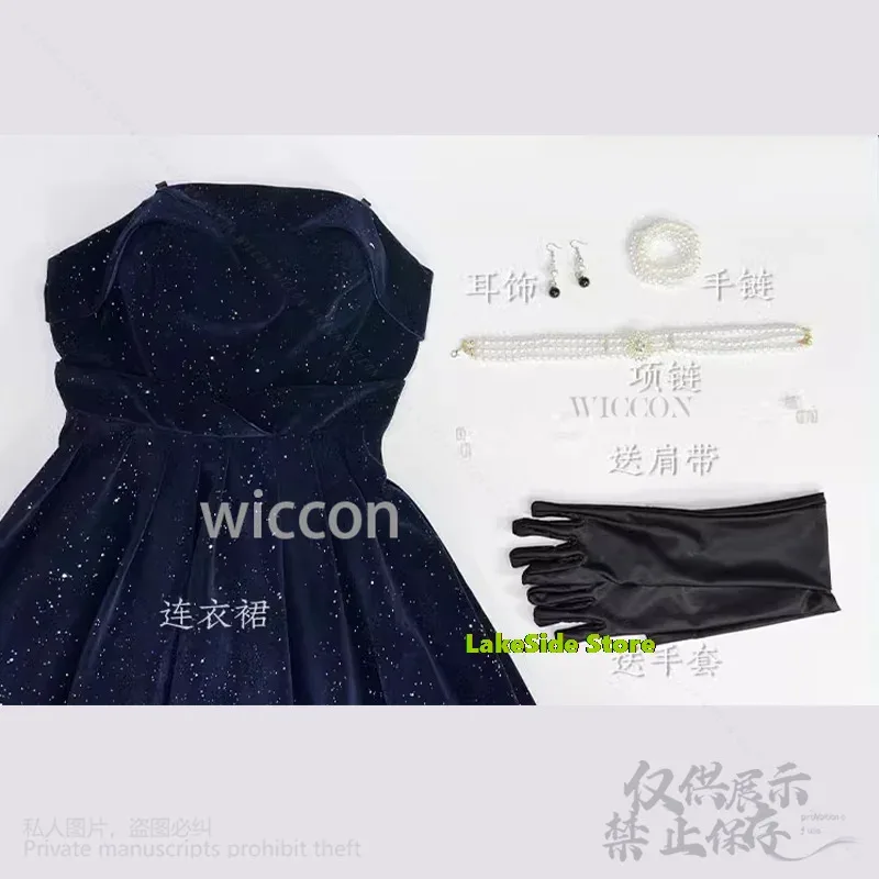 

COSda@Love And Deepspace Game Cosplay Anime Heroines Melted Glow White Evening Dress Soaked Night Black Lolita Wig Necklace Cust