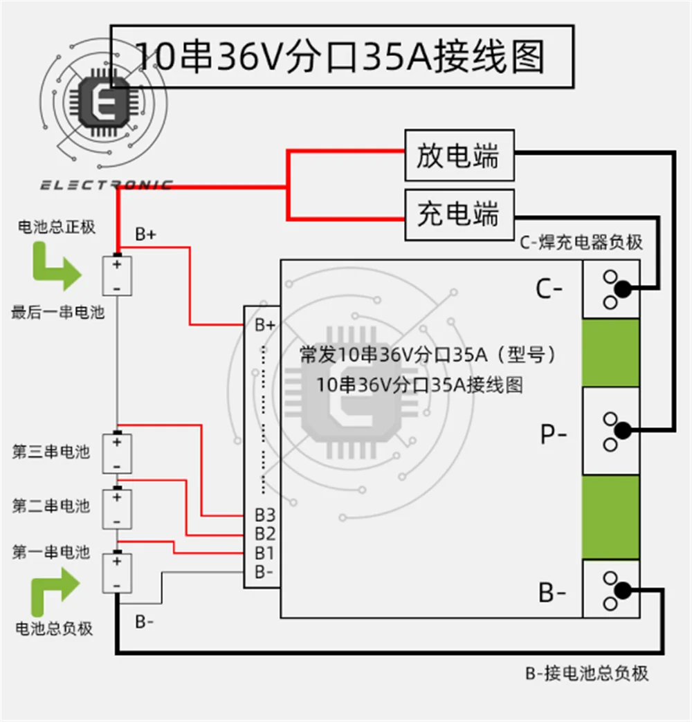 BMS 10S 36V 35A Lithium Li-ion Battery Protection Board PCB PCM Power Balancer dla rowerów elektrycznych Zapobieganie przeładowaniu