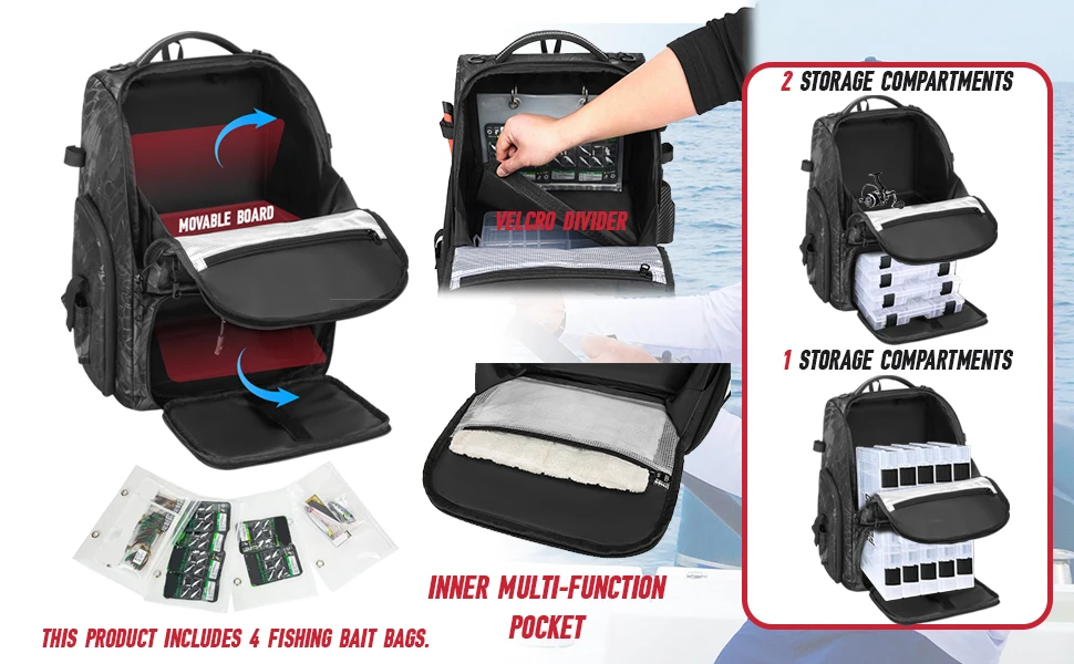 40L Wasserdichter Angelrucksack mit 4 Köderboxen Multifunktionaler Fisch-Tackle-Rucksack Köder-Organizer Aufbewahrungstasche für Outdoor-Wanderungen – Detail 5