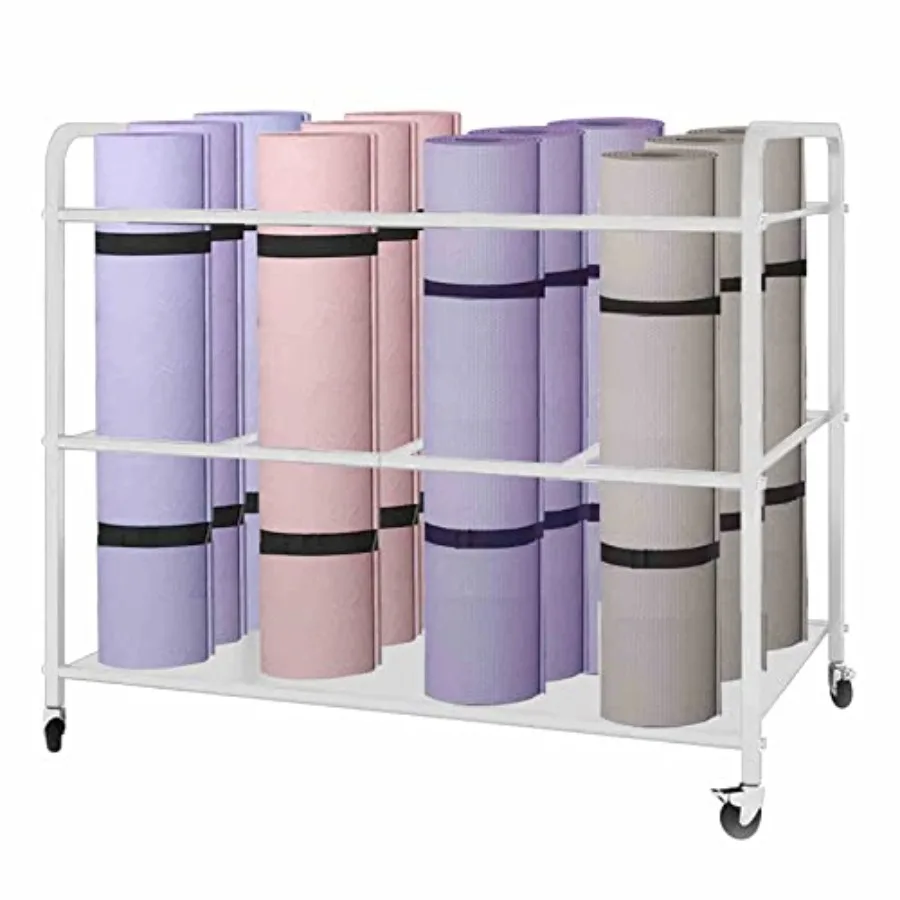 

Yoga Mat Storage Rack Basket Workout Equipment Home Gym Storage Rack with Wheels Yoga Mat Holder Exercise and Fitness Organizer