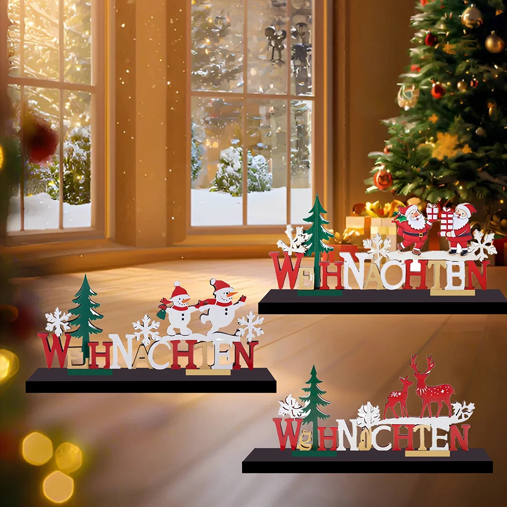 

Набор деревянных рождественских украшений из 3 предметов с изображением снеговика, Санта-Клауса и оленя для праздничного праздничного украшения стола, дисплея