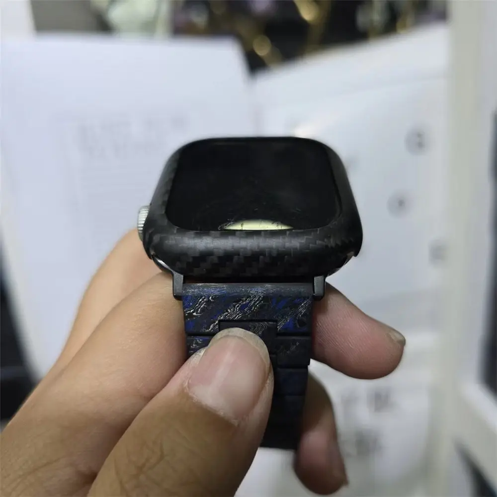 غطاء حماية صلب رفيع من ألياف الكربون الحقيقية لساعة أبل سيريز 10 42 ملم 46 ملم