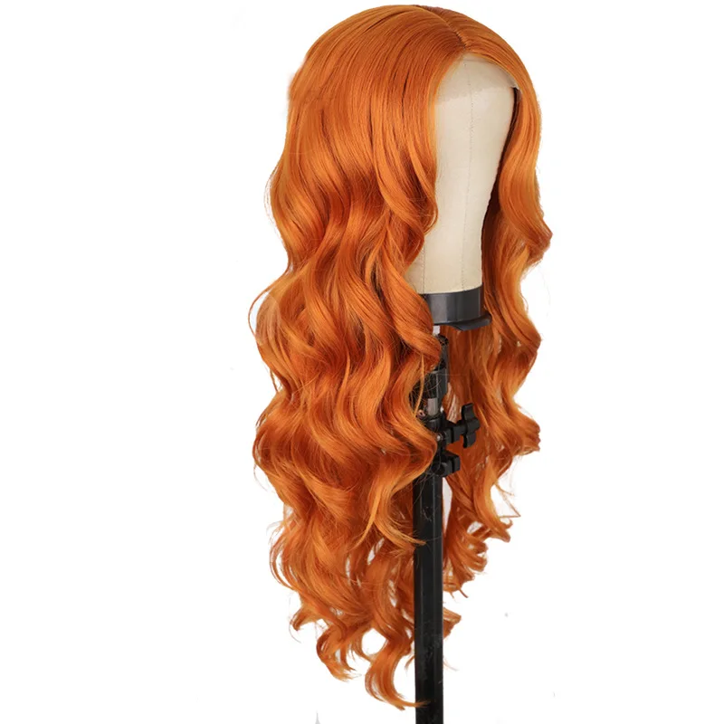 lace wig for women fluffy long curly hair split orange synthetic fiber full head cover