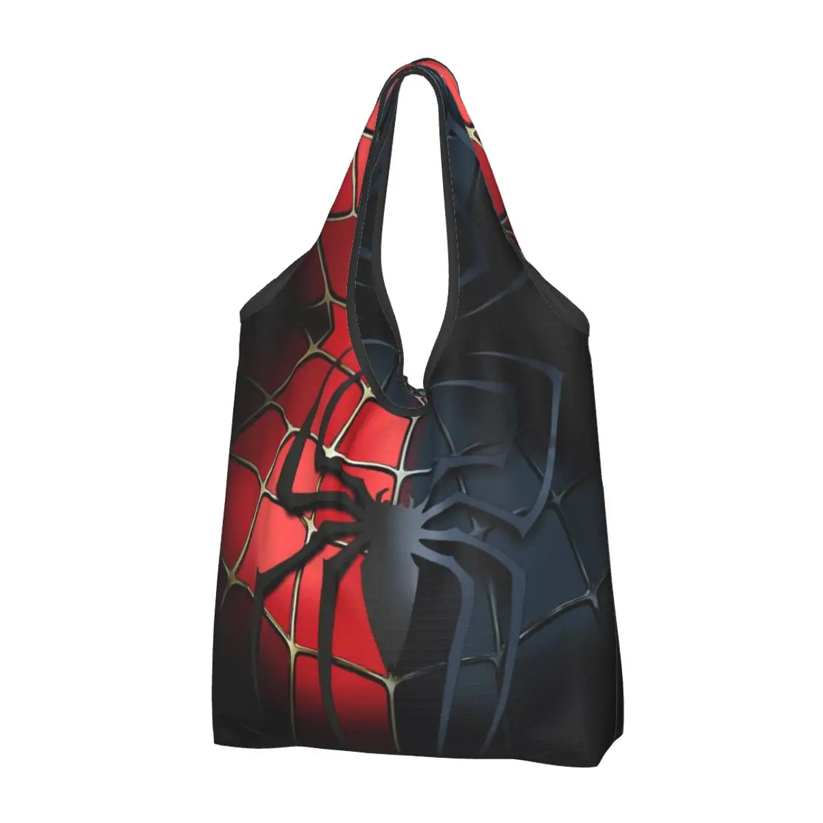 Custom Red Spider Web Groceries Shopping Bag Funny Shopper Shoulder Tote Bag Large Capacity Portable Cartoon Handbag