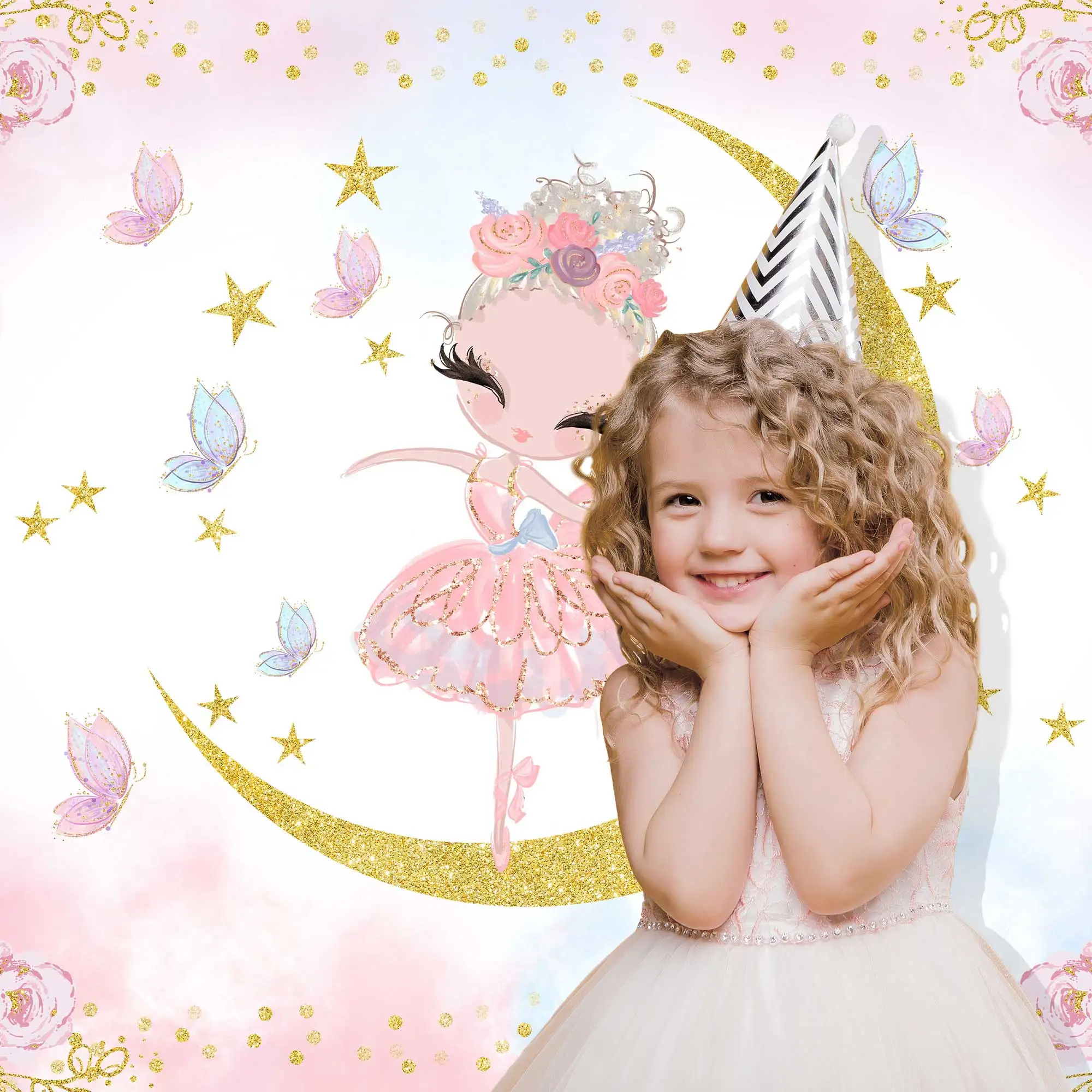 NeoBack Birthday Ballet Dancer Girl Princess Background Golden Pink Baby Shower Party Photo Tutu Backdrop Fairy Photography