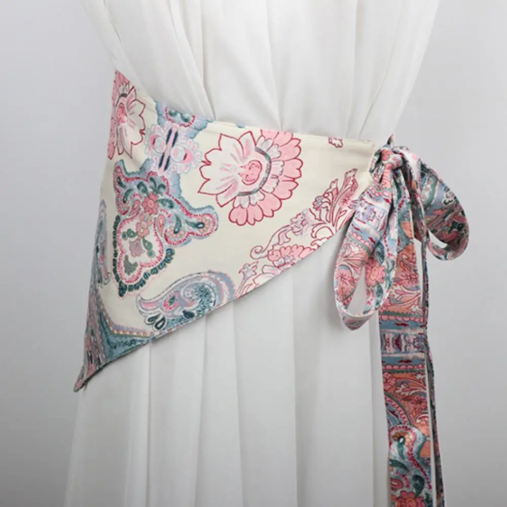 Chinese Style Ethnic Triangular Waistband Embroidered Printing Jeans Decor Floral Triangular Belt Clothing Accessories Exquisite
