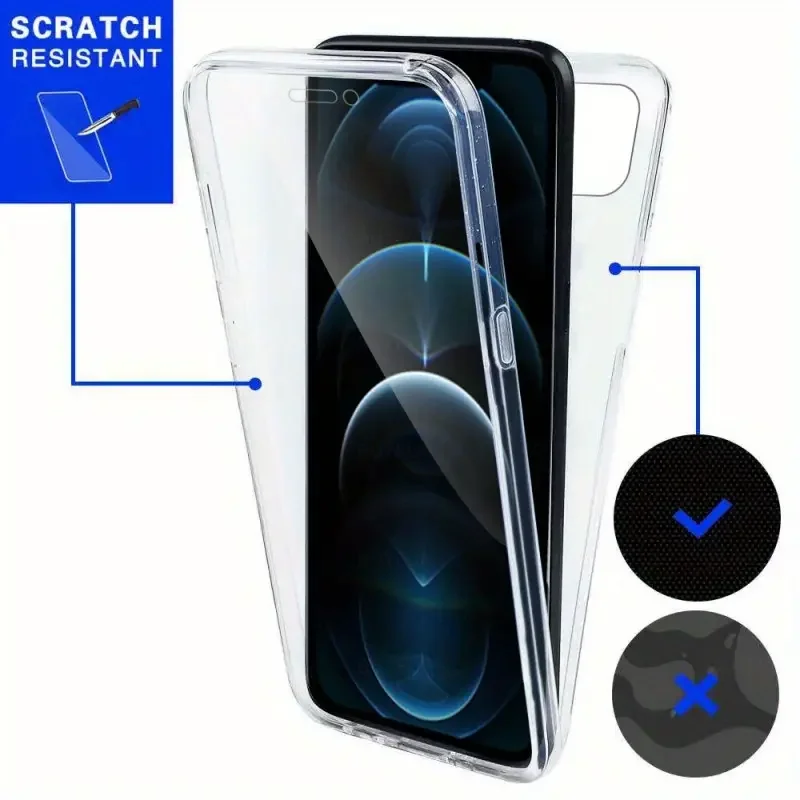 360 Full Body Front Back Protective Case For iPhone 16 Pro Max 15 12 13 14 11 Pro Max X XR XS 7 8 Plus SE Soft Hard Clear Cover