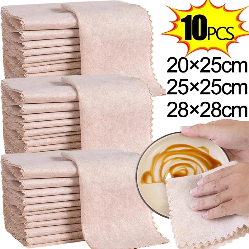 10/1pcs Reusable Magic Cleaning Cloths Natural Luffa Microfiber Towel Kitchen Bathroom Dishcloth Mirror Wipes Non-stick Oil Rags