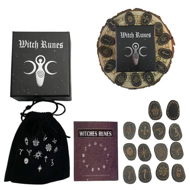 Tarot Cards Witch Witchcraft Wood Runes Stone Set Witches Rune Set Board Game Table Game Divination Runestones Tarot Decks