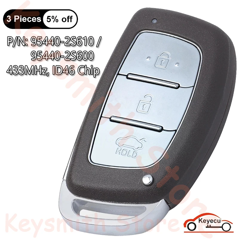 

KEYECU 3 Buttons 433MHz ID46 Chip for Hyundai IX35 Tucson 2013 2014 2015 2016 Auto Smart Remote Key Fob 95440-2S610 95440-2S600