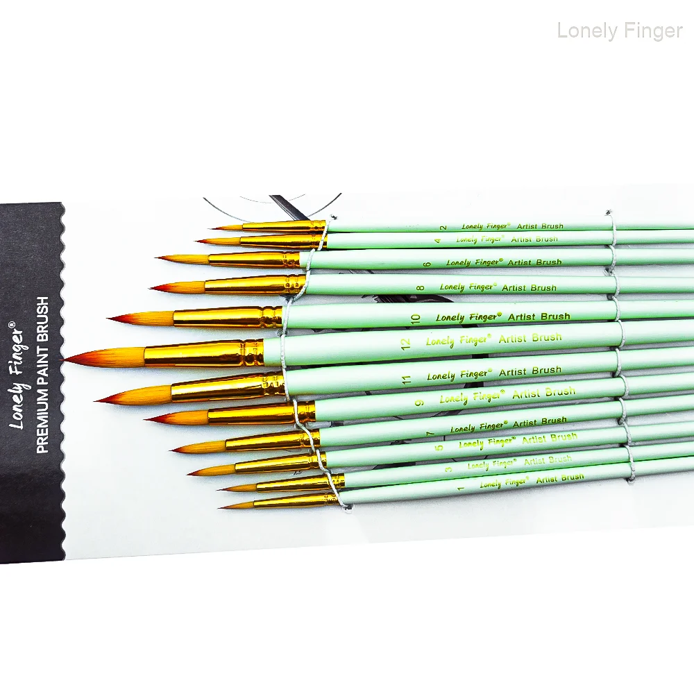 Professional 12PCS Round Painting Artist Paint Brush for Acrylics Water Color Oil Gouache Ink