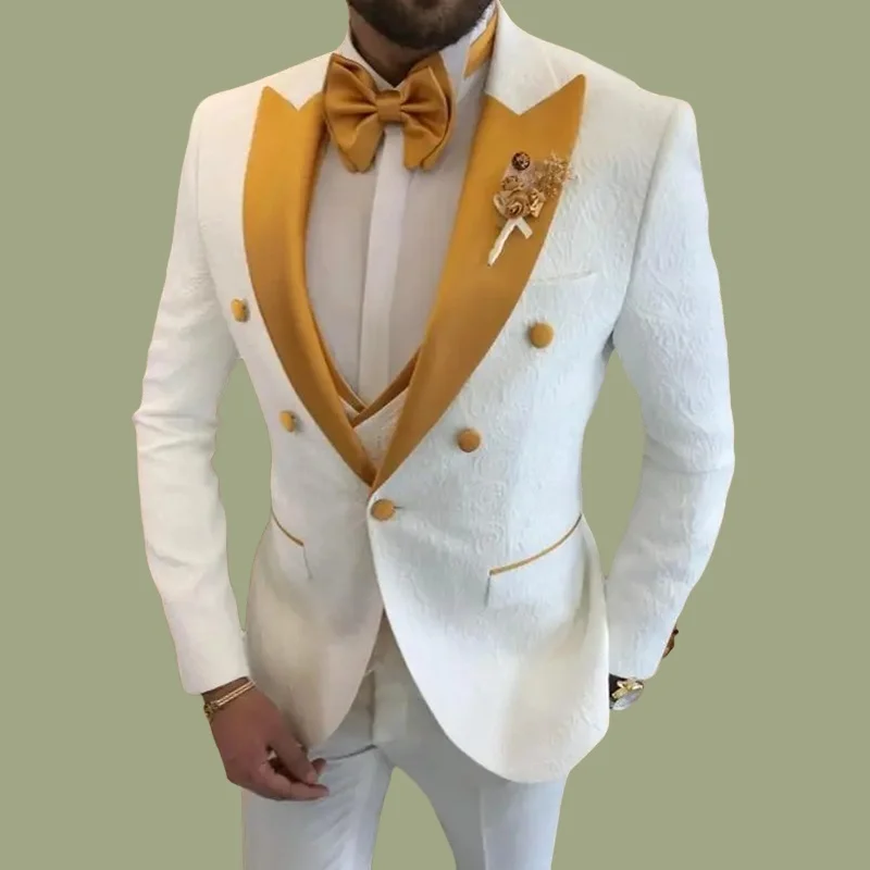 

Floral Wedding Suits for Men costumes hommes Double Breasted Jacket 3 Pieces Wedding Groom Tuxedo Male Slim fit Fashion Suit