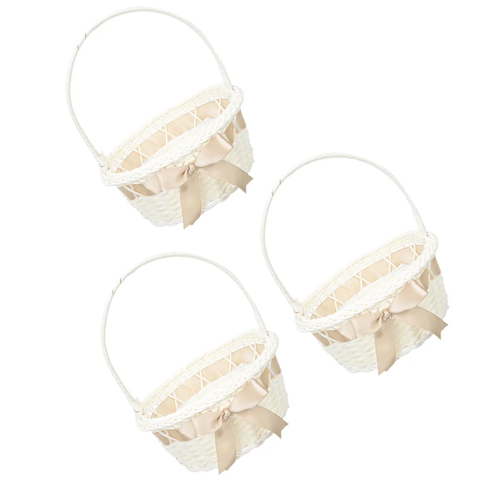 

3pcs H Woven Flower Basket Shallow Coffee 18x21cm Decorative Storage Fruit Bread Bride Girl Picnic Multipurpose Basket