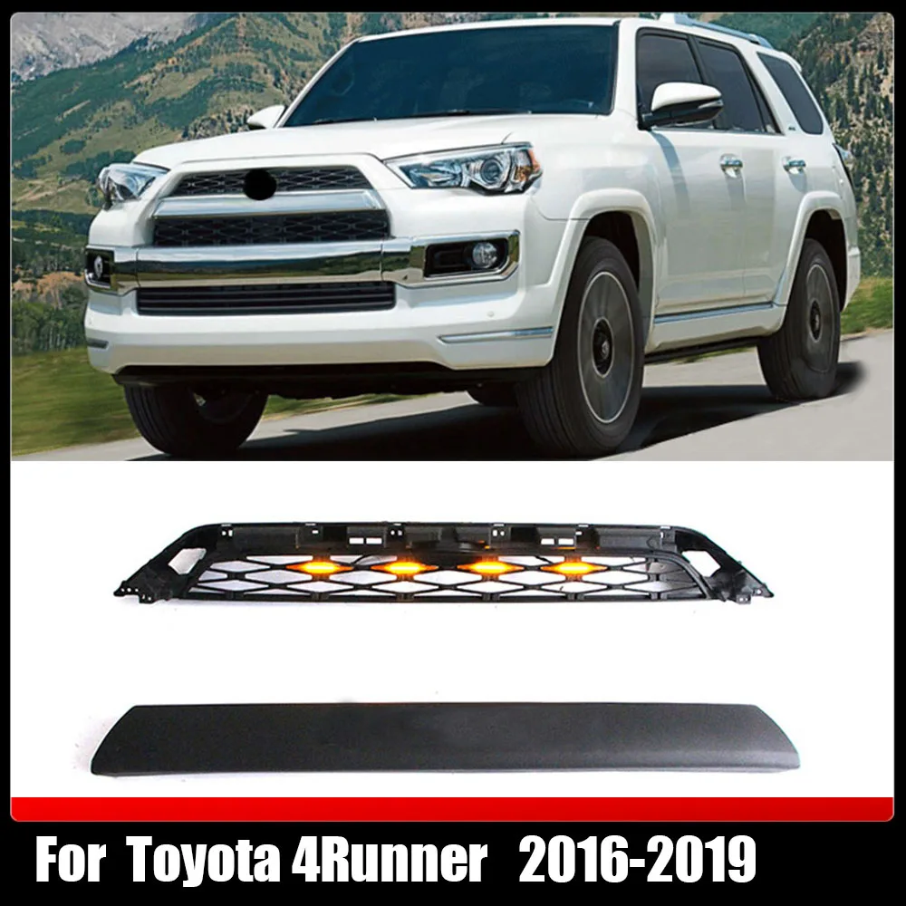 For Toyota 4Runner 2016-2019 Front Bumper Grill With Led Mask Grille Racing Grills Hood Mesh Facelift Car Exterior Accessories