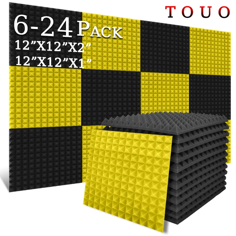 

TOUO 6/12/24 Pcs Pyramid Acoustic Foam Music Studio Acoustic Treatment High Density Insulation Foams Sound Absorbing Material