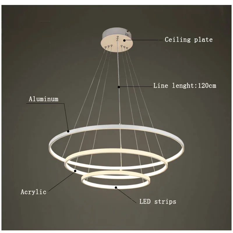 Black/White Color Modern Pendant Lights for Living Dining Room 4/3/2/1 Circle Rings Acrylic Aluminum Body LED Ceiling Lamp