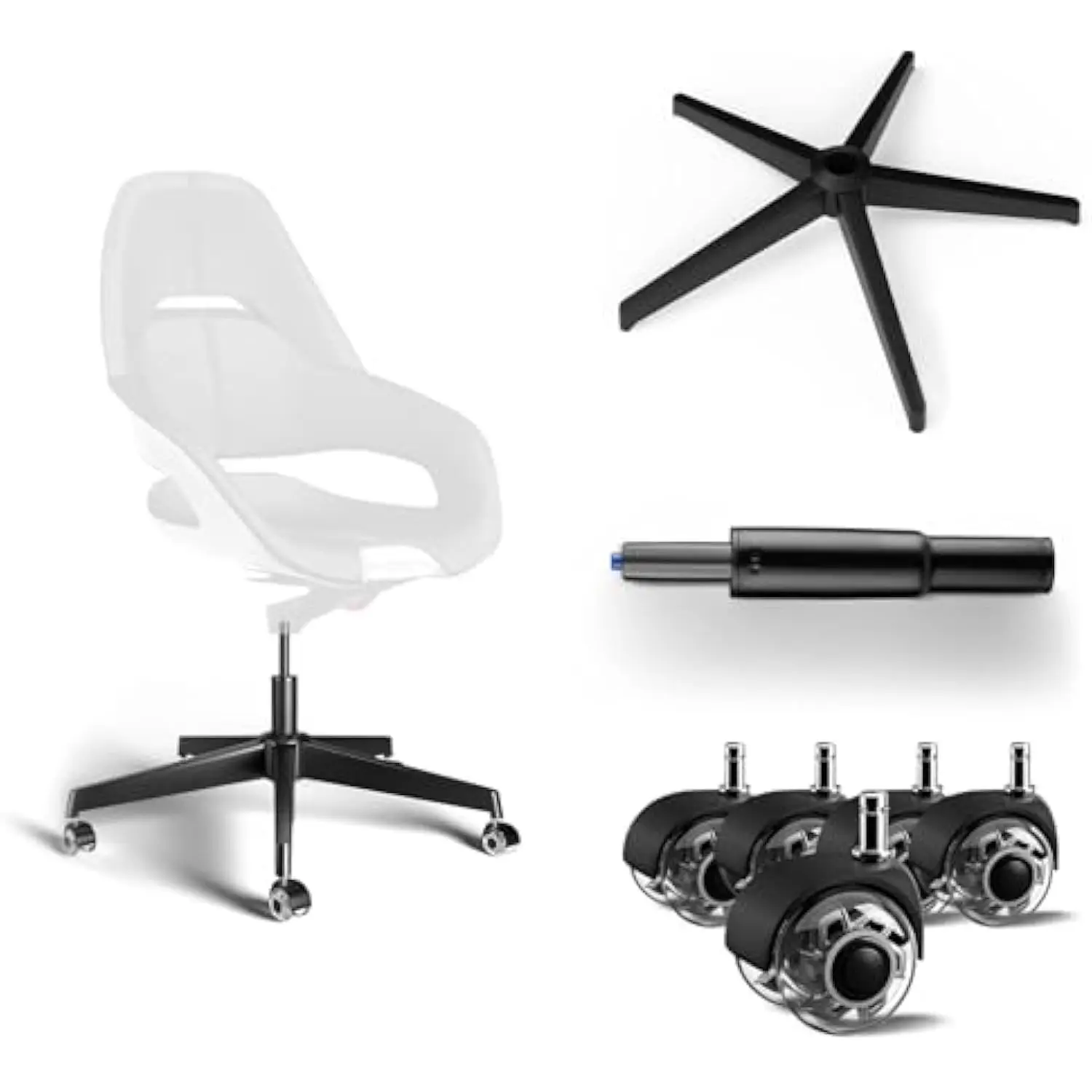 

Office Chair Base Replacement Bundles, Heavy Duty 2500 Lbs, Reinforced, with 5 Premium Caster Wheels and Gas Lift Cylinder, 4.
