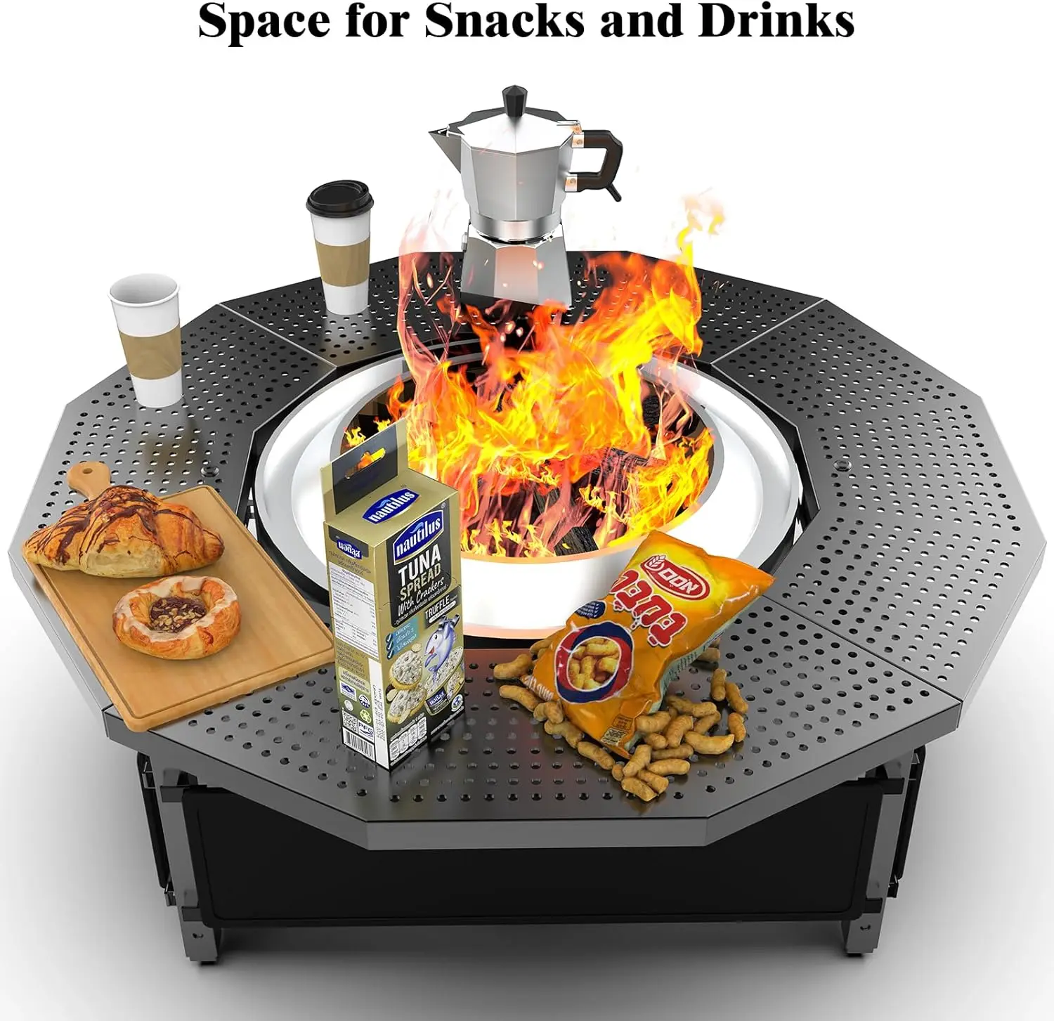 Outdoor Use, Thick Powder-Coated Steel, Various Colors, UV-Resistant Adjustable Height Fire Pit Tabletop view 6