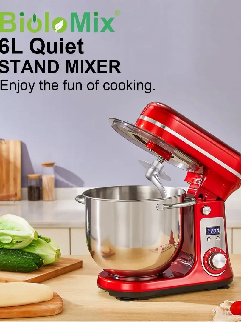 BioloMix 6-speed keukenvoedsel mixer 1200W DC stille motor 6L roestvrijstalen kom met crème eiergarde zweep deegkneder - afbeelding 2