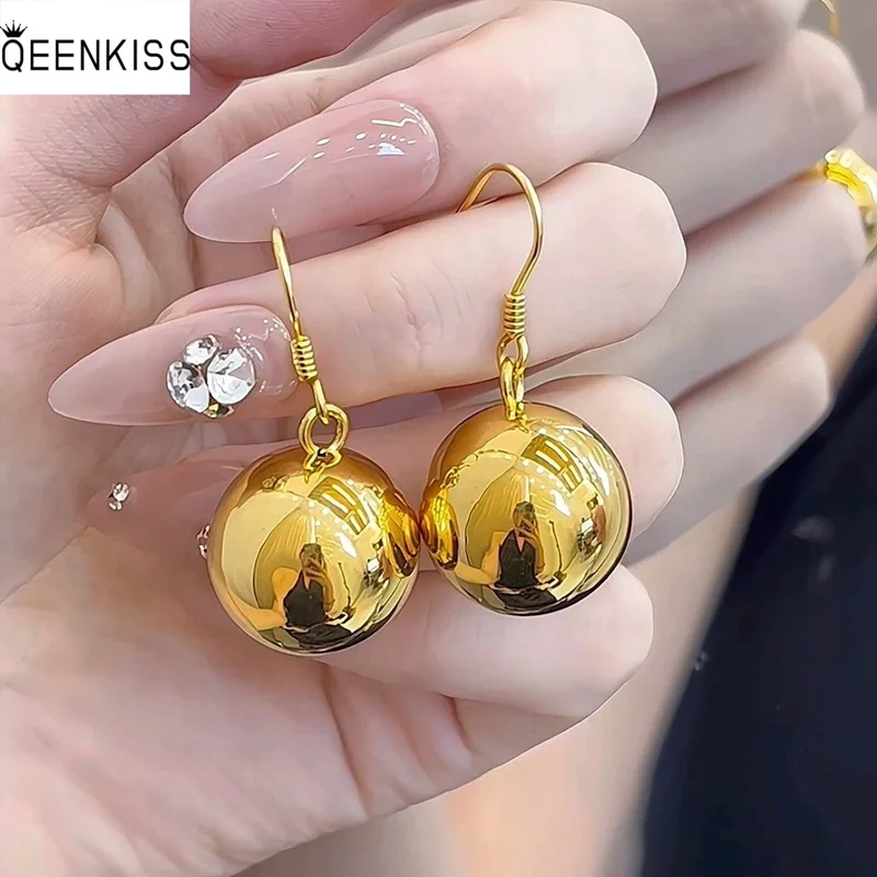 

QEENKISS 24KT 12mm Gold Ball Drop Earrings For Women Wedding Party Birthday Christmas Bride Mother Girlfriend Lady Gifts EG5532