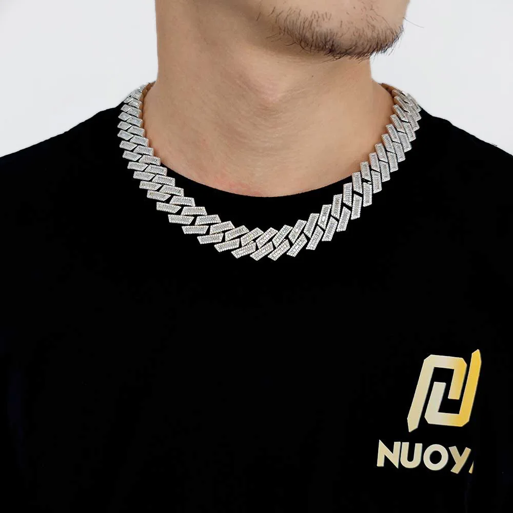 

HOYON Miami Cuban Chain Men's Necklace Silver Plated Jewelry Gorgeous Hip Hop Rock Luxury Zircon Diamond Neck Collares 16-24in