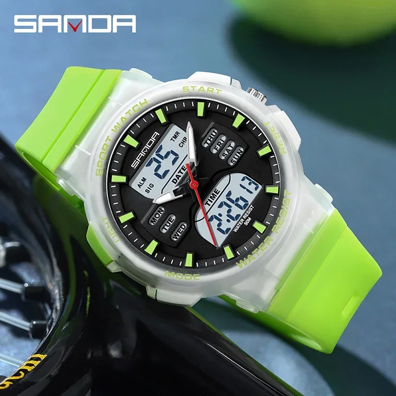 New Fashion Sanda 6185 Women Casual Sports Outdoor Military Waterproof Automatic Rubber Quartz Clock 2024shockproof Luxury Watch