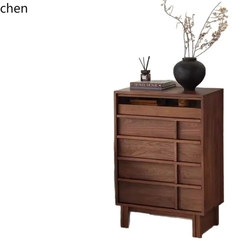 Solid Wood Vintage Style Five-Drawer Chest Skeleton Line Living Room Storage Cabinet Bedroom Bedside Cabinet