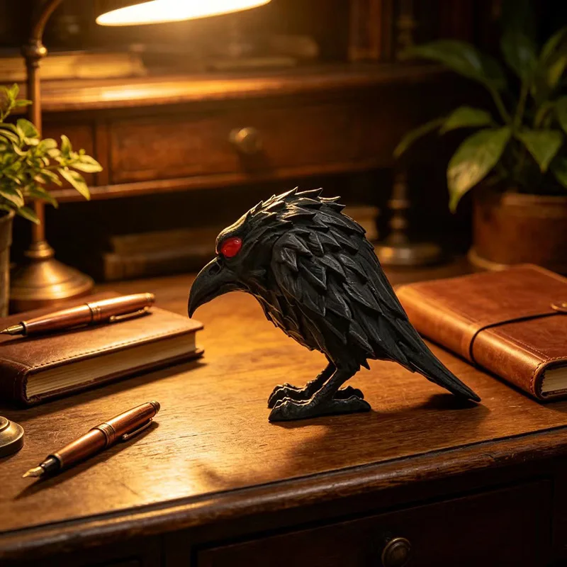 1/2/3PCS Halloween Desktop Crow Ornament PLA Simulated Black Crow Shaped Table Figurine Red‑eyed Dark‑style Crow Decoration
