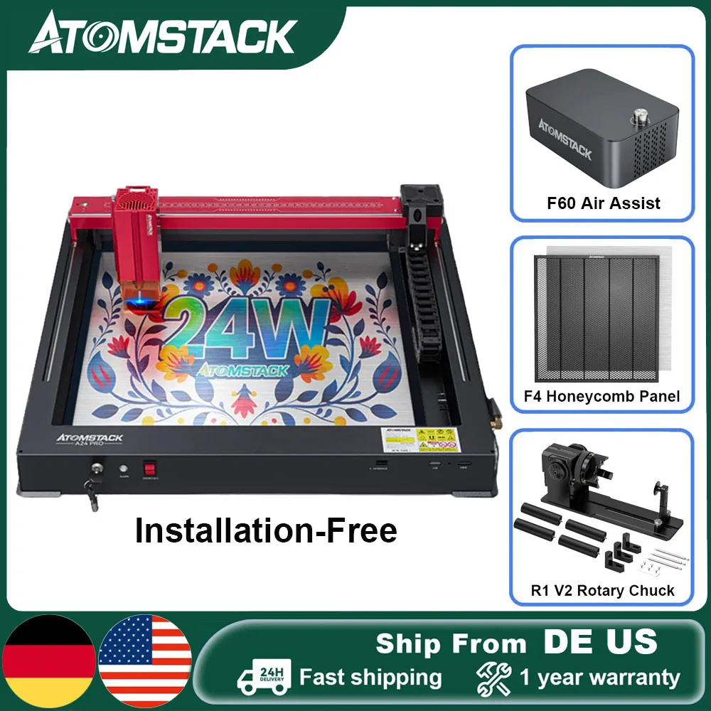 

AtomStack A24 Pro 24W Laser Engraver Machine Installation-Free 600mm/s High Speed Precise Cutting Acrylic Wood Engraving Metal