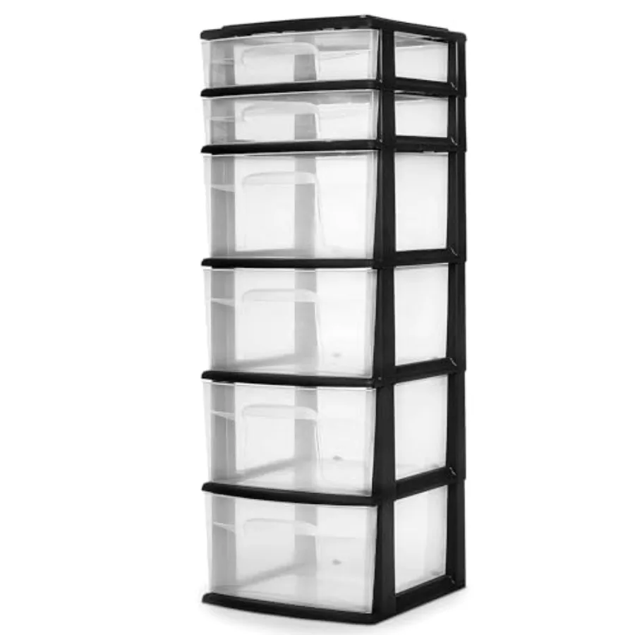 

6-Tier Clear Plastic Storage Organizer Cart with Black Frame for Home Bedroom Closet Organization Heavy-Duty Drawers