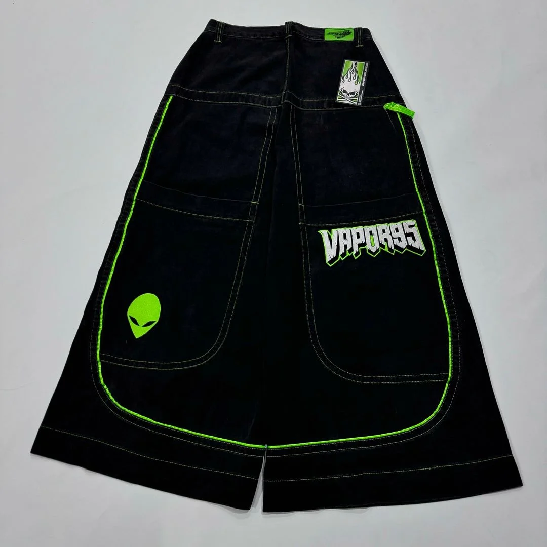 Y2K Retro-Graffiti-Muster, gewaschene, lockere Hip-Hop-Plus-Size-Skateboard-Jeans, sportlich-lässige, reflektierende, mehrlagige Hose – Detail 4