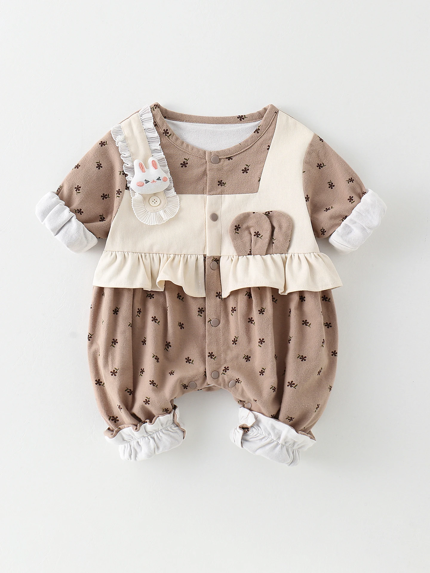 

Autumn Outfit for Newborn Baby Girls Double Layered Princ Sle Clothes for Outdoor Wear Comfortable Long Pants Medium Waist