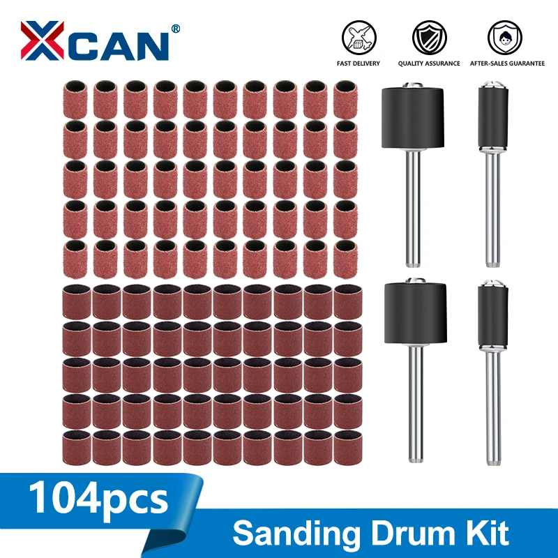 

XCAN 104 шт., набор шлифовальных барабанов с зернистостью 80, втулки шлифовальной ленты, 1/4 1/2 дюйма, шлифовальные оправки для вращающегося инструмента Dremel