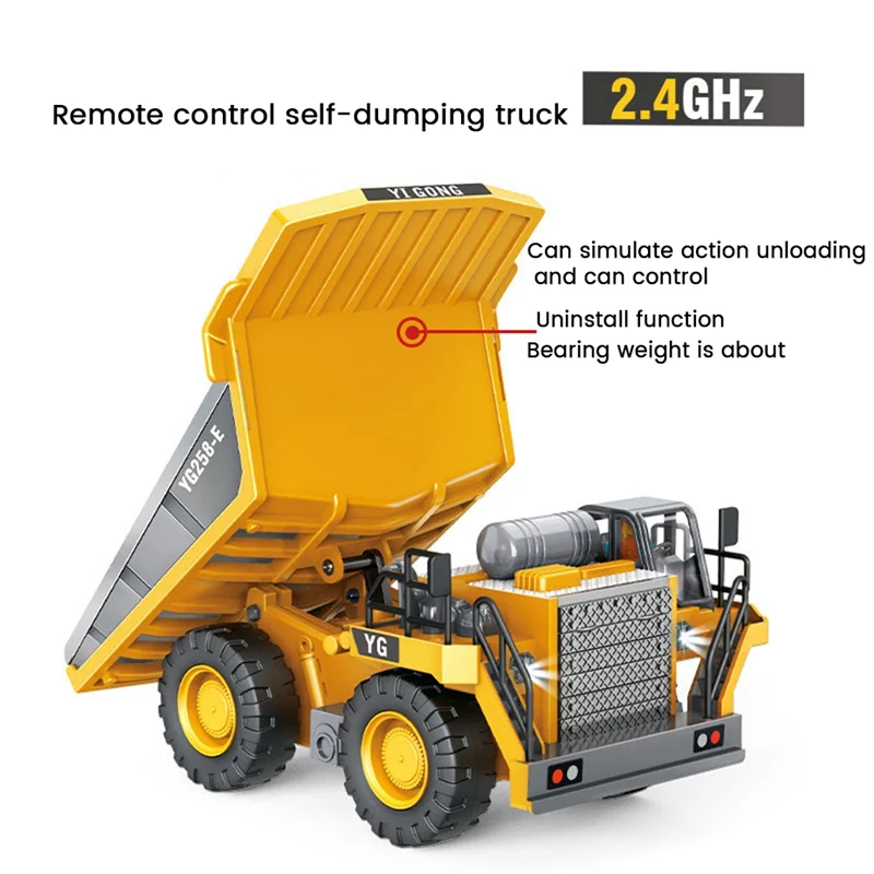 Baby-1:24 9 kanalen RC legering dumper auto techniek voertuig afstandsbediening aluminium auto speelgoed voor