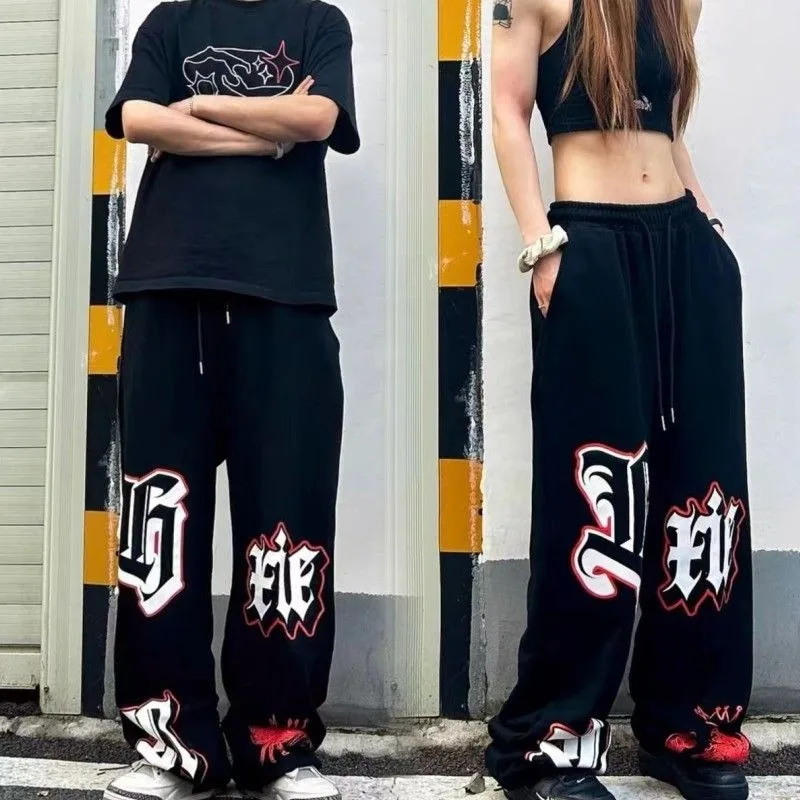 

American Street All Match Sports Pant Subculture Hip-hop Letter Graffiti Printed Pants Women's Harajuku Loose Wide Leg Trousers