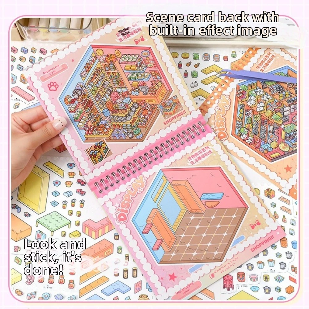 

Shop Scene Cabin Scene Sticker Large Size PET DIY Sticker Book 10 Scenes 28 Sheets Die Cut 3D Stacking Sticker Birthday Gifts