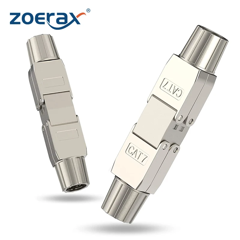 ZoeRaxTool-Free RJ45 Coupler Shielded, Tool Less Ethernet Cable Extender PoE+ for Cat7/Cat6a/Cat6 Network Cables, Silver