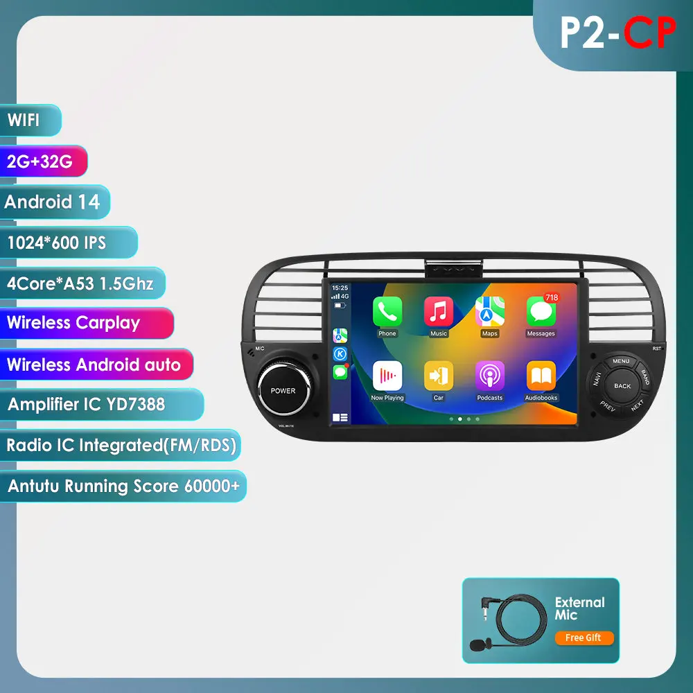 4G 9 Inch 2din Android Auto Multimedia Speler Voor Fiat 500 Navigatie Gps Carplay Auto Radio Rds Dsp Stereo Video Audio Head Unit