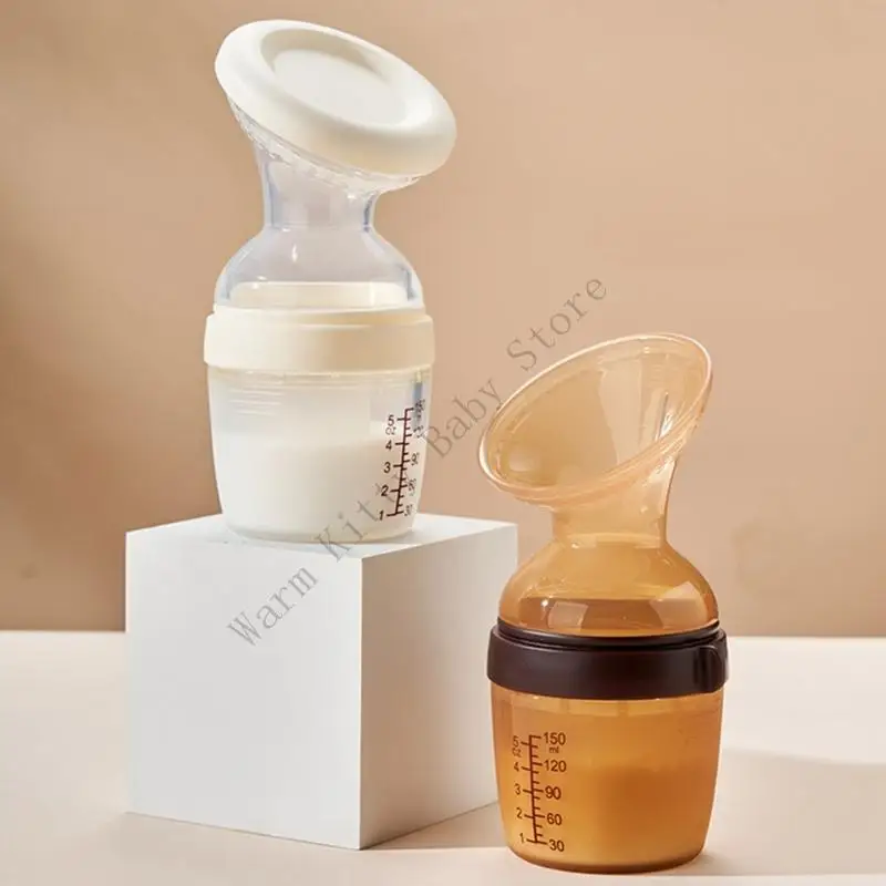 

BPA Free Silicone Manual Breast Pump with Suction Base and Leak-Proof Silicone Cap 5 oz/150 ml Breast Milk Pump Collector