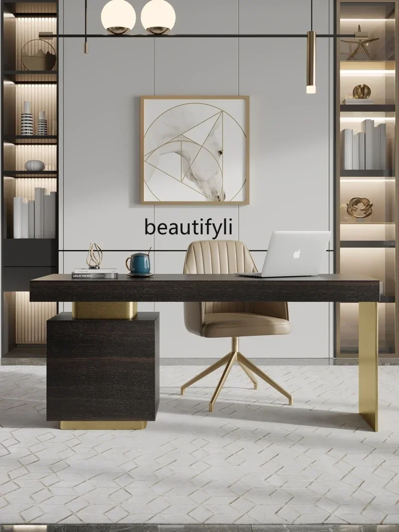 Italian minimalist, desk, smoked wood color bedroom home writing desk, modern desk G1218