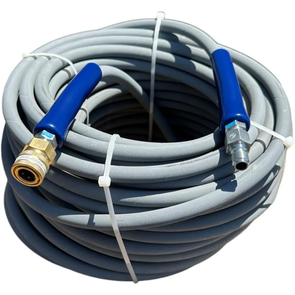

3/8 x 150ft. 4200 PSI Gray Non-Marking Pressure Washer Hose with Quick Disconnects