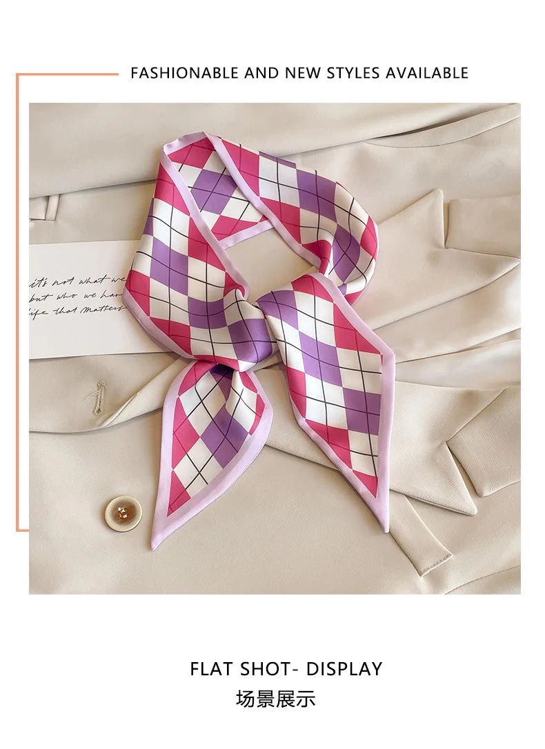 French Purple Small Long Silk Scarf Women's Versatile Headband Hair Tie Thin Narrow Tie Bag Ribbon Streamer Scarf