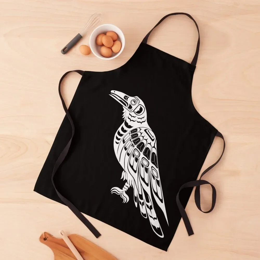 

White Raven native formline crow design Apron Korean Christmas gift Cute Kitchen Accessories chefs Apron